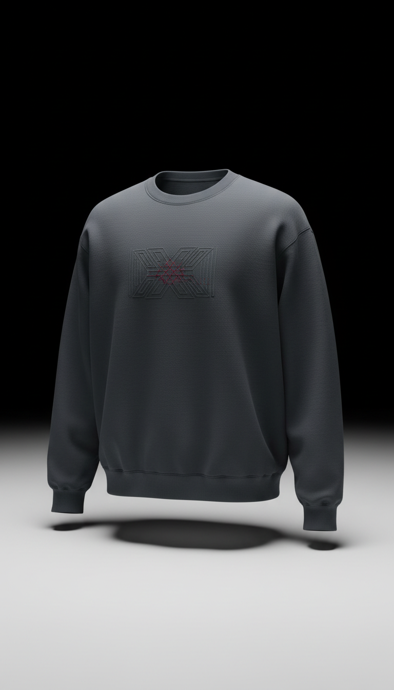 Slate Gray Crewneck Tonal Embroidery